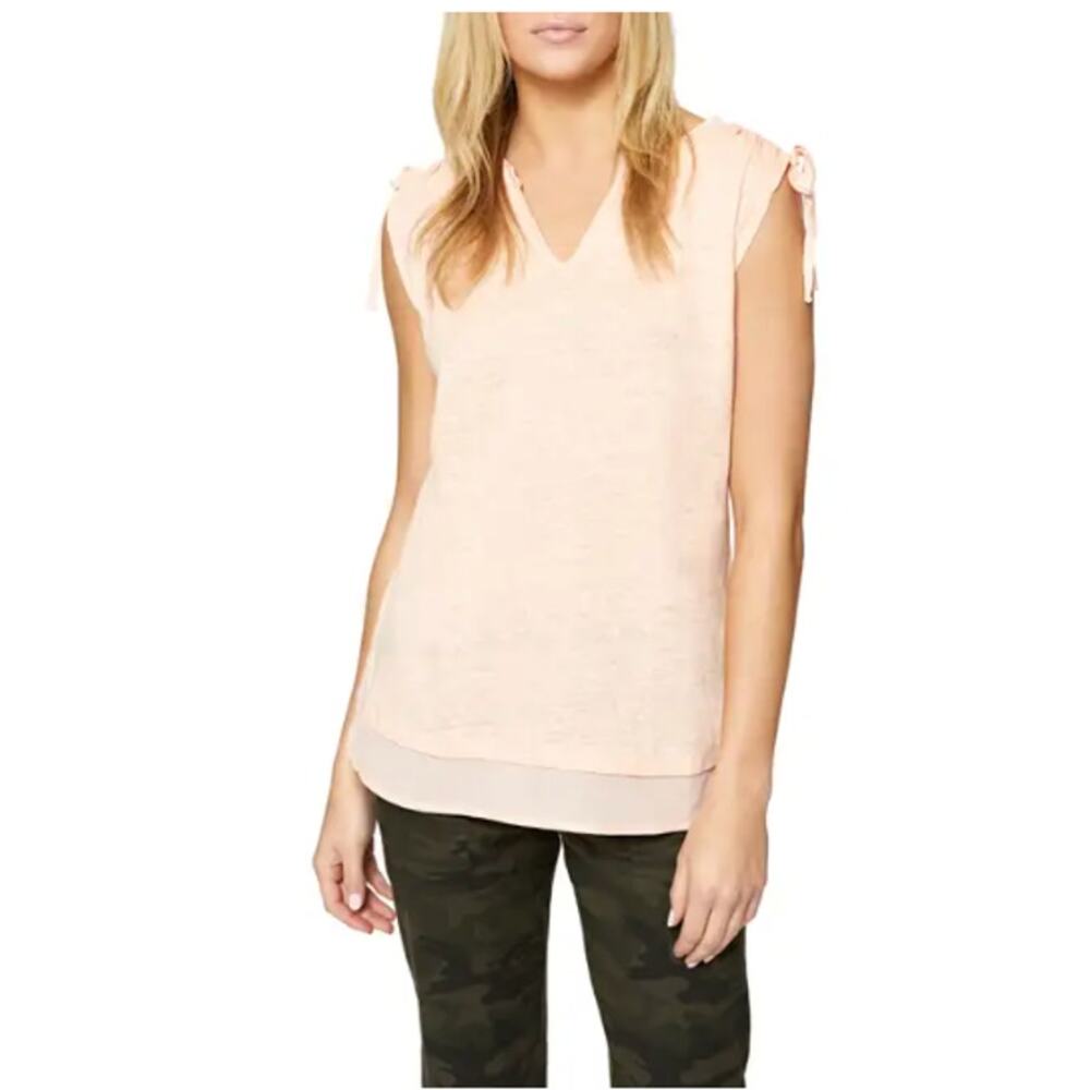 Sanctuary Nora Tiered Hem Linen Sleeveless Shirt Tee Peach Ruched Small